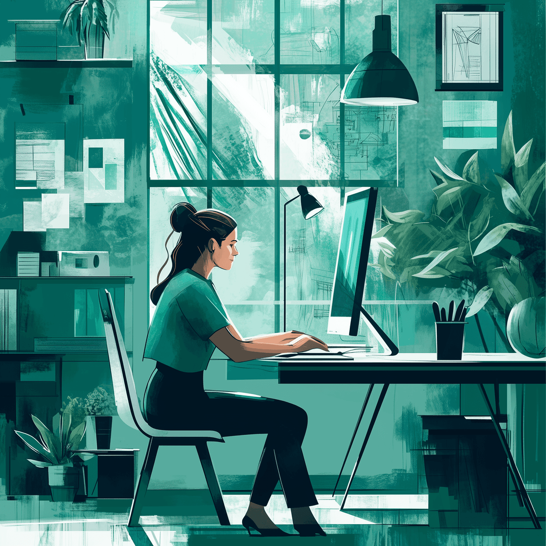 A woman working with CAD software at a desk